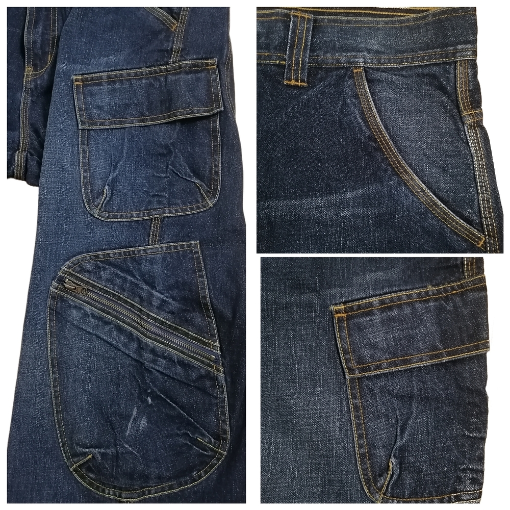 👖 38"W, Men's blue high waist washed denim overalls by sean john